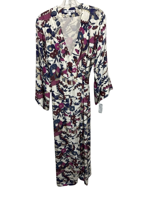 Elizabeth & James Size S White, Blue, Purple Silk Long Sleeve Floral Wrap Dress White, Blue, Purple / S