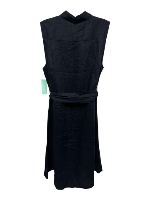 Saks Fifth Ave Size S Black Linen Sleeveless Button Up Collar Sash Inc Dress Black / S