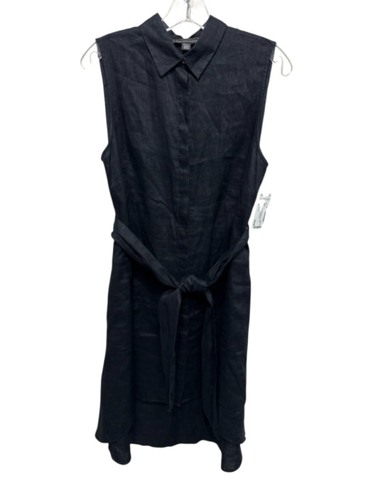 Saks Fifth Ave Size S Black Linen Sleeveless Button Up Collar Sash Inc Dress Black / S