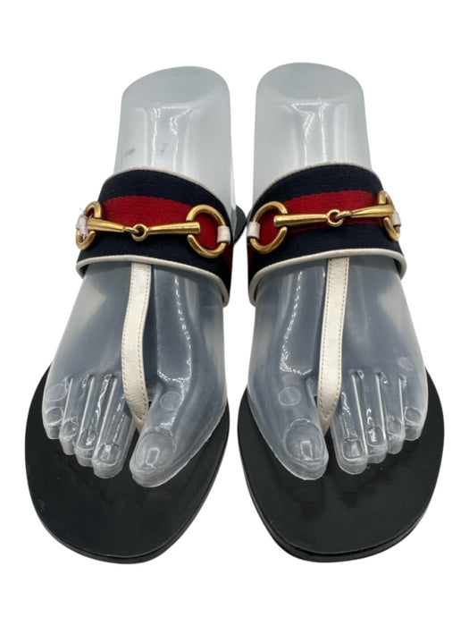 Gucci Shoe Size 37.5 Black, White, Red, Blue Leather & Synthetic Thong Sandals Black, White, Red, Blue / 37.5