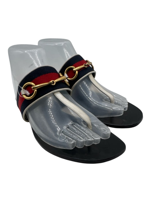 Gucci Shoe Size 37.5 Black, White, Red, Blue Leather & Synthetic Thong Sandals Black, White, Red, Blue / 37.5