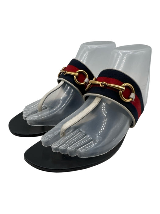 Gucci Shoe Size 37.5 Black, White, Red, Blue Leather & Synthetic Thong Sandals Black, White, Red, Blue / 37.5