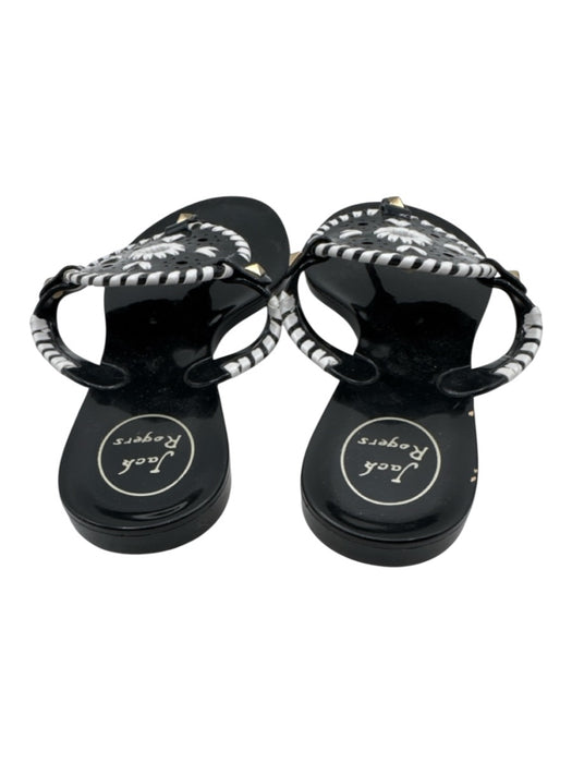 Jack Rogers Shoe Size 8 Black & White Jelly Thong Contrast Stitch Sandals Black & White / 8