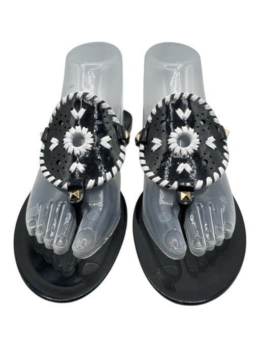 Jack Rogers Shoe Size 8 Black & White Jelly Thong Contrast Stitch Sandals Black & White / 8