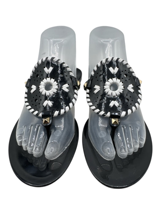 Jack Rogers Shoe Size 8 Black & White Jelly Thong Contrast Stitch Sandals Black & White / 8