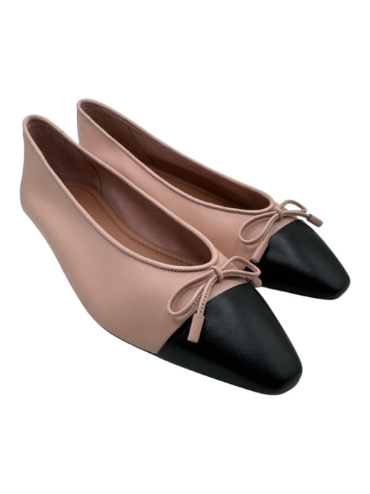 Aquazzura Shoe Size 37.5 Pink & Black Nappa Leather Cap Toe Bow Detail Flats Pink & Black / 37.5