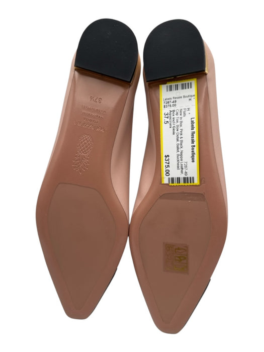 Aquazzura Shoe Size 37.5 Pink & Black Nappa Leather Cap Toe Bow Detail Flats Pink & Black / 37.5