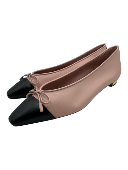 Aquazzura Shoe Size 37.5 Pink & Black Nappa Leather Cap Toe Bow Detail Flats Pink & Black / 37.5