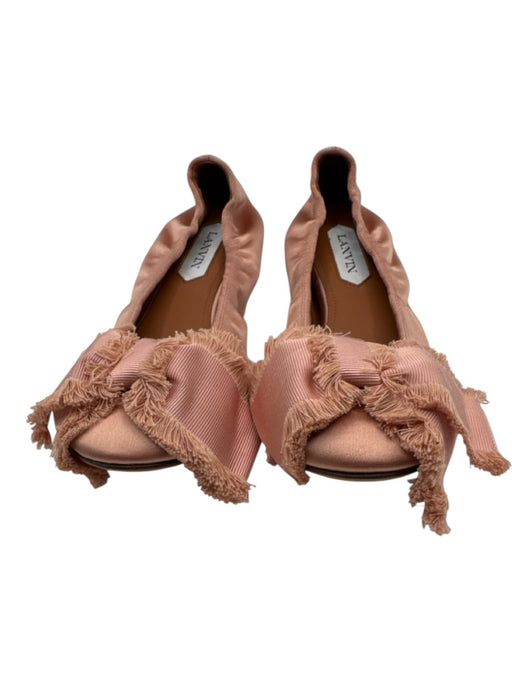 Lanvin Shoe Size 38 Rose Gold Pink Satin Grosgrain Bow Round Toe Ballet Flats Rose Gold Pink / 38