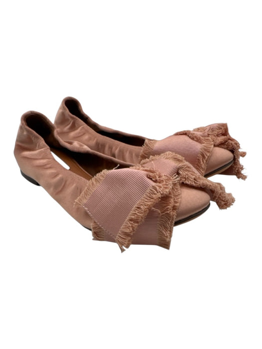Lanvin Shoe Size 38 Rose Gold Pink Satin Grosgrain Bow Round Toe Ballet Flats Rose Gold Pink / 38