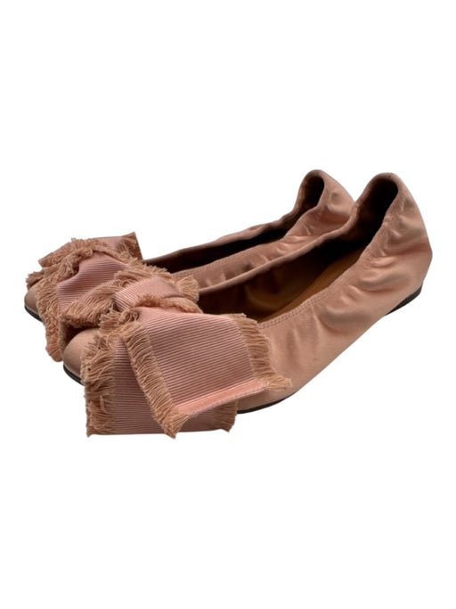 Lanvin Shoe Size 38 Rose Gold Pink Satin Grosgrain Bow Round Toe Ballet Flats Rose Gold Pink / 38