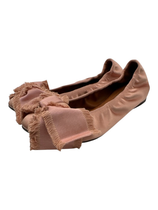 Lanvin Shoe Size 38 Rose Gold Pink Satin Grosgrain Bow Round Toe Ballet Flats Rose Gold Pink / 38