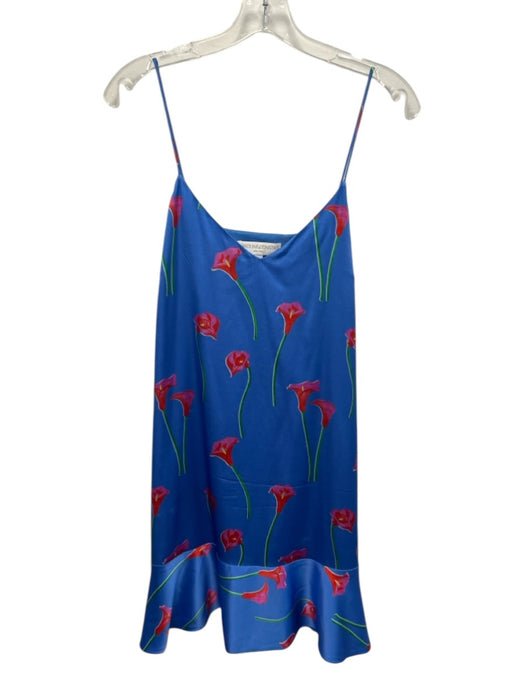 Caroline Constas Size M Blue, Green & Pink Silk Blend Floral V Neck Dress Blue, Green & Pink / M