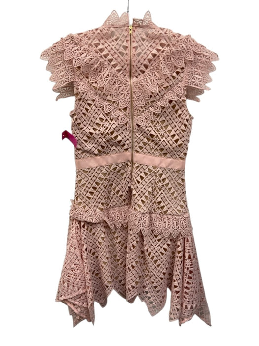 Self-Portrait Size 6 Pink & Beige Polyester Cap Sleeve High Neck Back Zip Dress Pink & Beige / 6