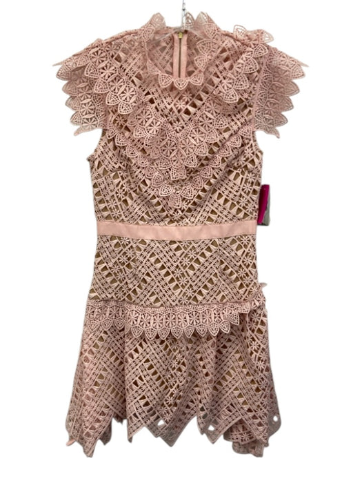 Self-Portrait Size 6 Pink & Beige Polyester Cap Sleeve High Neck Back Zip Dress Pink & Beige / 6
