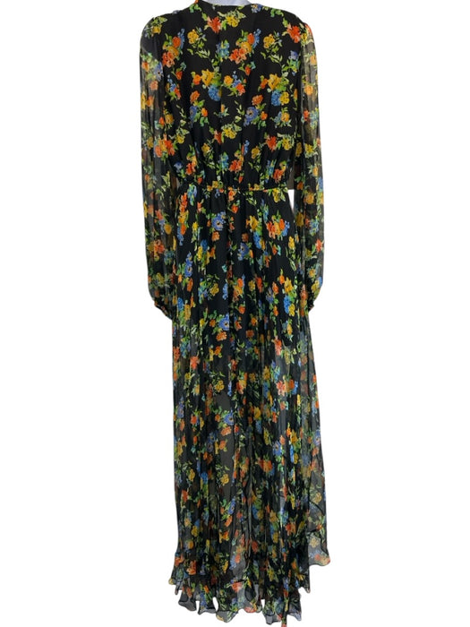 Caroline Constas Size M Black & Multi Silk Floral Long Balloon Sleeve Dress Black & Multi / M