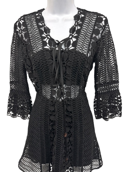 Self-Portrait Size 4 Black Polyester Blend Lace Lace Up Neckline A line Dress Black / 4