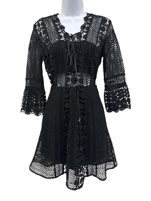 Self-Portrait Size 4 Black Polyester Blend Lace Lace Up Neckline A line Dress Black / 4