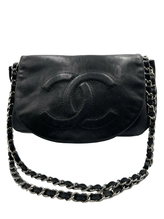 Chanel Black & Silver Caviar Leather Quilted Detail Chain Strap Shoulder Bag Bag