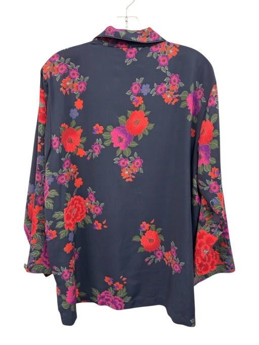 Natori Size L Navy Blue, Red & Purple Polyester Floral Long Sleeve Pant Set Navy Blue, Red & Purple / L