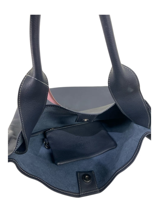 Labonin Navy Blue Pebbled Leather Button Close Slouch Shoulder Bag Bag Navy Blue / M