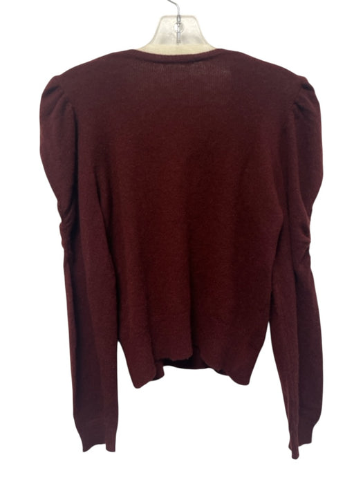 Frame Size S Burgundy Red Cashmere Puff Shoulder Ruched Detail V Neck Sweater Burgundy Red / S