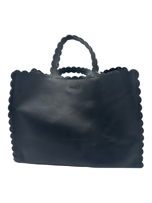 Furla Black Leather Scalloped Two Handles Tote Bag Black / M