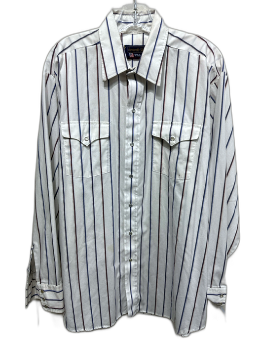 Panhandle Slim Size 17 White Cotton Blend Striped Button Down Long Sleeve Shirt White / 17