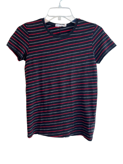 Rag & Bone Size XS Black & Red Cotton Blend Short Sleeve Striped Round Neck Top Black & Red / XS