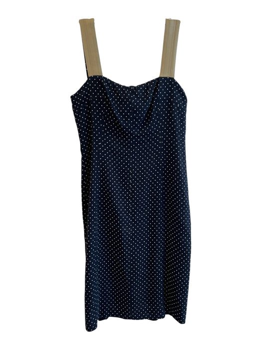 Akris Size 6 Navy Blue Baumwolle Cotton Sleeveless Polka Dot Square Neck Dress Navy Blue / 6