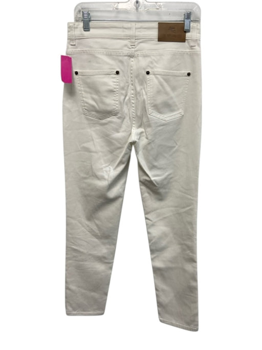 Etro Size 29 White Cotton Blend Denim Embroidered Paisley Floral Slim Jeans White / 29