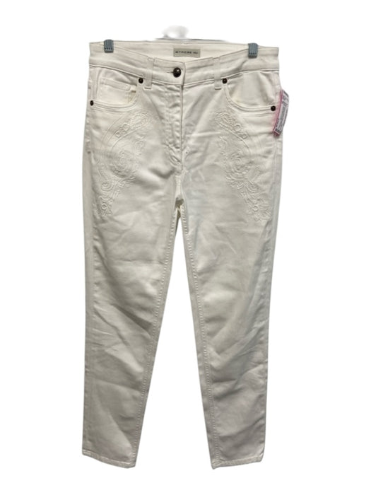 Etro Size 29 White Cotton Blend Denim Embroidered Paisley Floral Slim Jeans White / 29