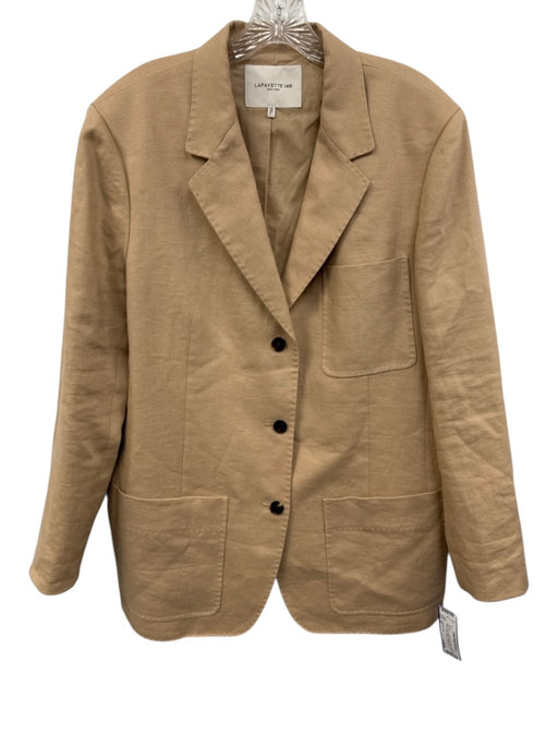 Lafayette 148 Size XL Beige Linen Patch Pocket Stitch Detail Three Button Jacket Beige / XL