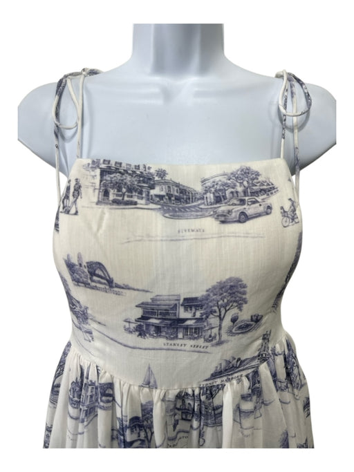 Zimmermann Size 0 Navy & white Linen Tie Straps Toile Gathered Bustier Dress Navy & white / 0