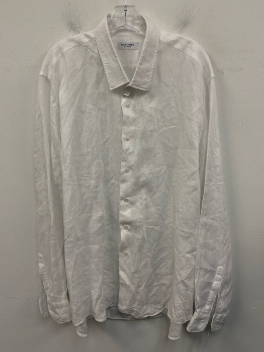 Big Flower Size XXL White Linen Solid Button Down Men's Long Sleeve Shirt