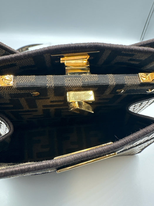 Fendi Brown Canvas Sequin Zucca Monogram Top Handle Crossbody Bag