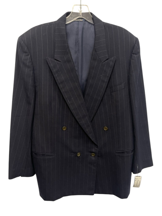 Canali AS IS Navy & White Wool Striped Double Breasted Men's Blazer Navy & White / 54