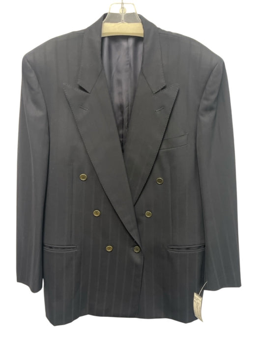 Canali Black Wool Striped Double Breasted Men's Blazer Black / 52