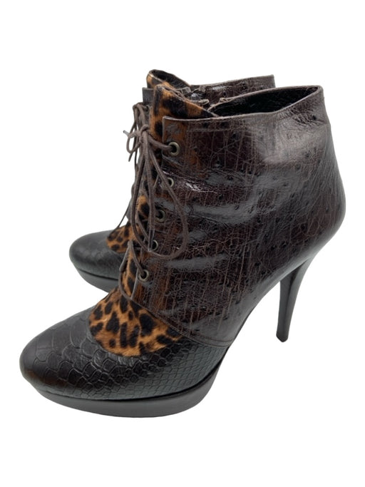 Stuart Weitzman Shoe Size 7 Brown & Tan Leather Croc Embossed Fur Detail Booties Brown & Tan / 7