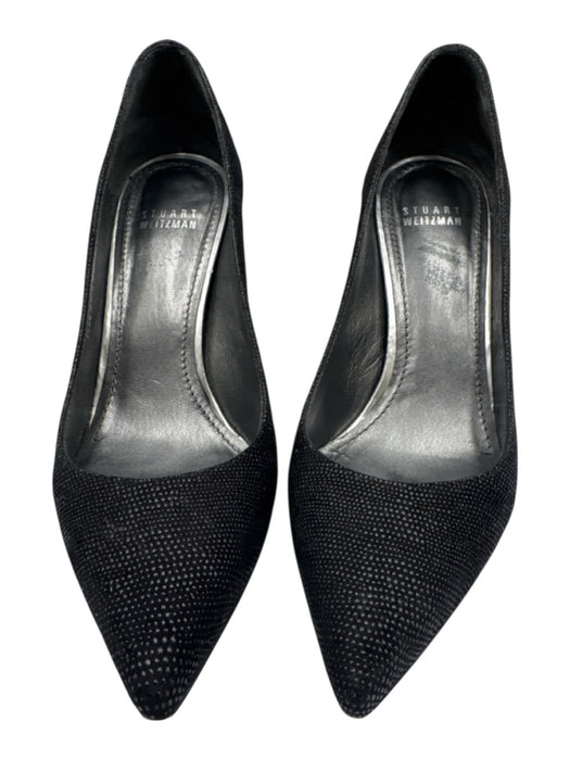 Stuart Weitzman Shoe Size 7 Black & Silver Suede leather Pointed Toe Pumps Black & Silver / 7