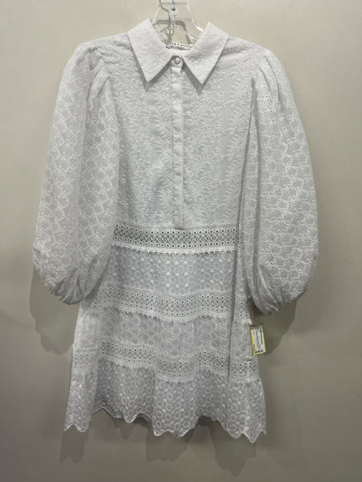 Alice + Olivia Size 4 White Polyester Paisley Eyelet 3/4 Balloon Sleeve Dress