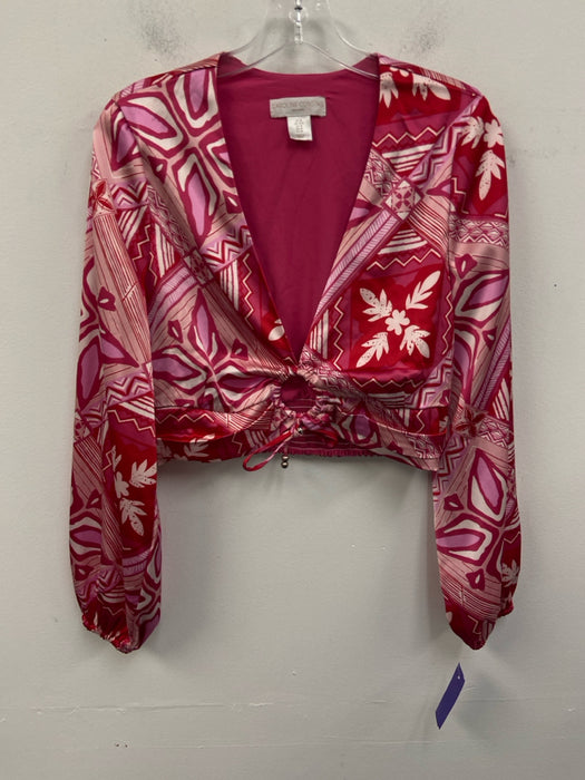 Caroline Constas Size M Mixed Pinks Polyester Blend Satin V Neck Ring Detail Top