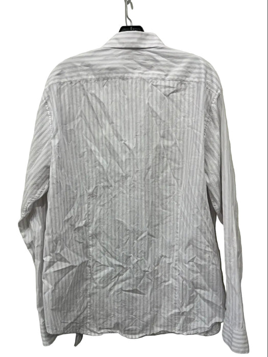 Theory Size XXL Purple & White Cotton Striped Button Down Long Sleeve Shirt