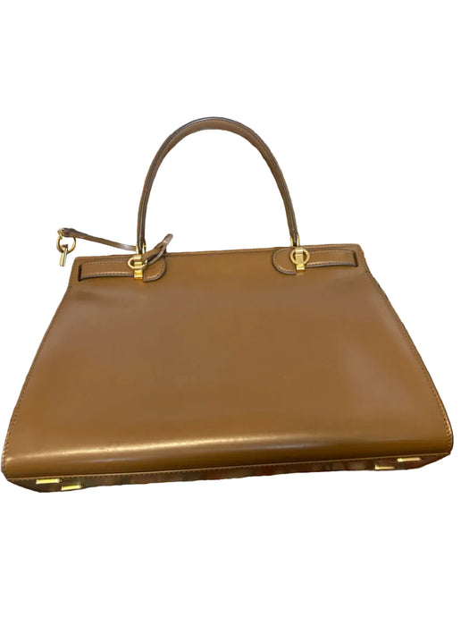 Tory Burch Brown & Gold Leather Top Handle Structured Long Strap Incl. GHW Bag