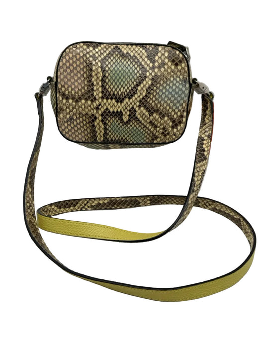 Gucci Cream, Brown, Multi Leather Snake Print Zip Close Cross Body Strap Bag