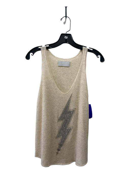 Zadig & Voltaire Size S Beige Cashmere Round Neck Sleeveless Lightning Bolts Top Beige / S