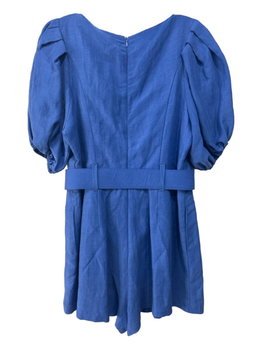 Lavender Brown Size M Blue Cupro & Linen Puff Sleeves Belted Romper Blue / M