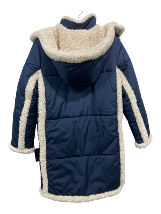 J. Crew Size XS Navy blue & Cream Polyester Fleece Trim Zip Up Hood Puffer Coat Navy blue & Cream / XS