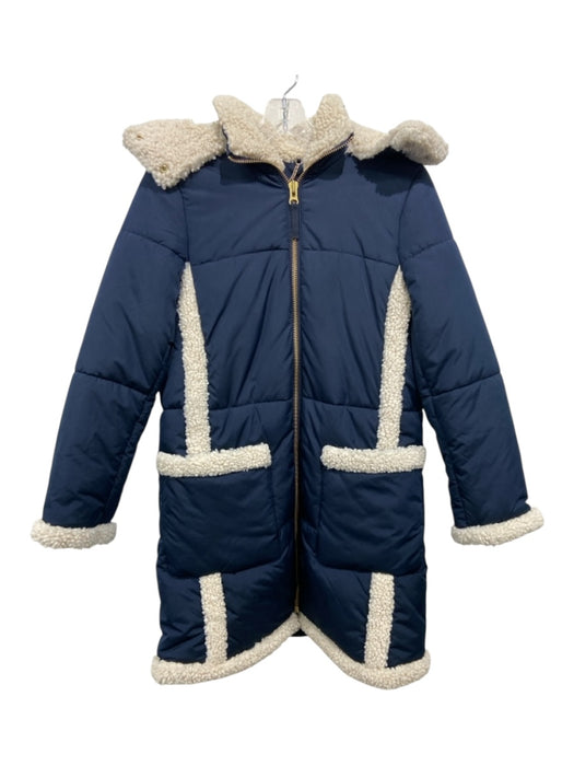 J. Crew Size XS Navy blue & Cream Polyester Fleece Trim Zip Up Hood Puffer Coat Navy blue & Cream / XS