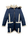 J. Crew Size XS Navy blue & Cream Polyester Fleece Trim Zip Up Hood Puffer Coat Navy blue & Cream / XS